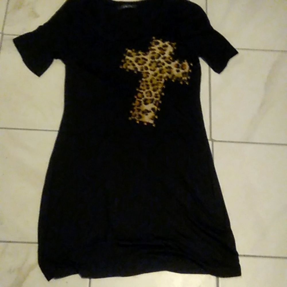 T-shirt dress with leopard cross